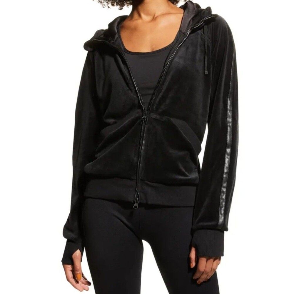 Blanc Noir Interpol Hooded Track Jacket Women's M Thumbholes Velour Black Zipper